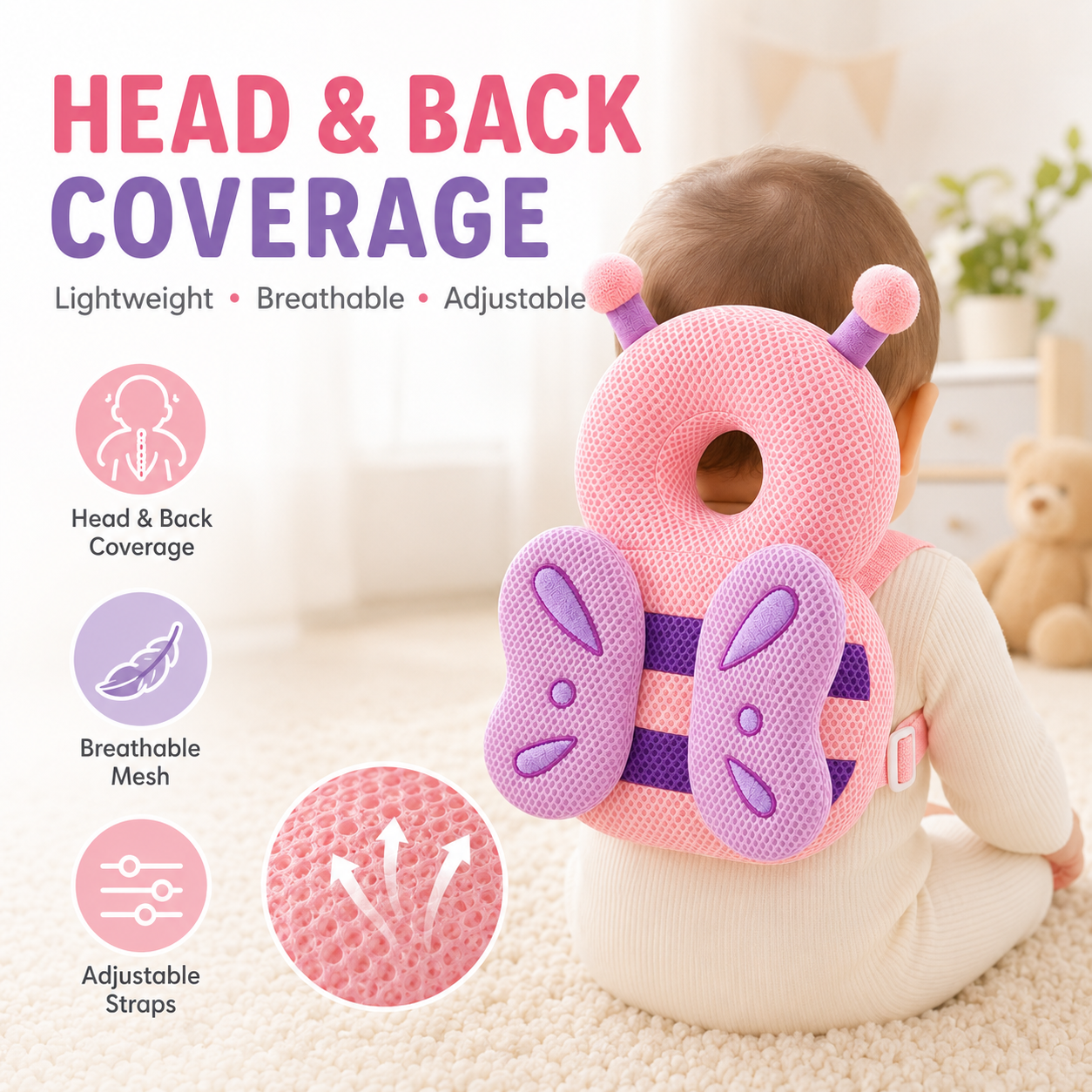 Adjustable plush shoulder straps with secure front chest buckle