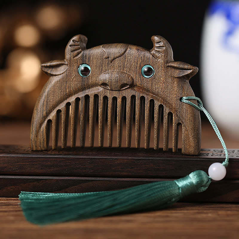 Chinese Zodiac Green Sandalwood Peace Mini Portable Comb