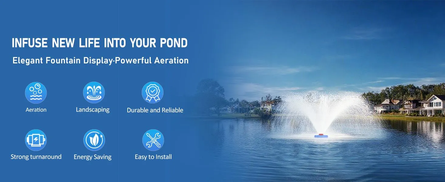 Pond fountain aerator 100 ft waterproof power cord guide ropes setup