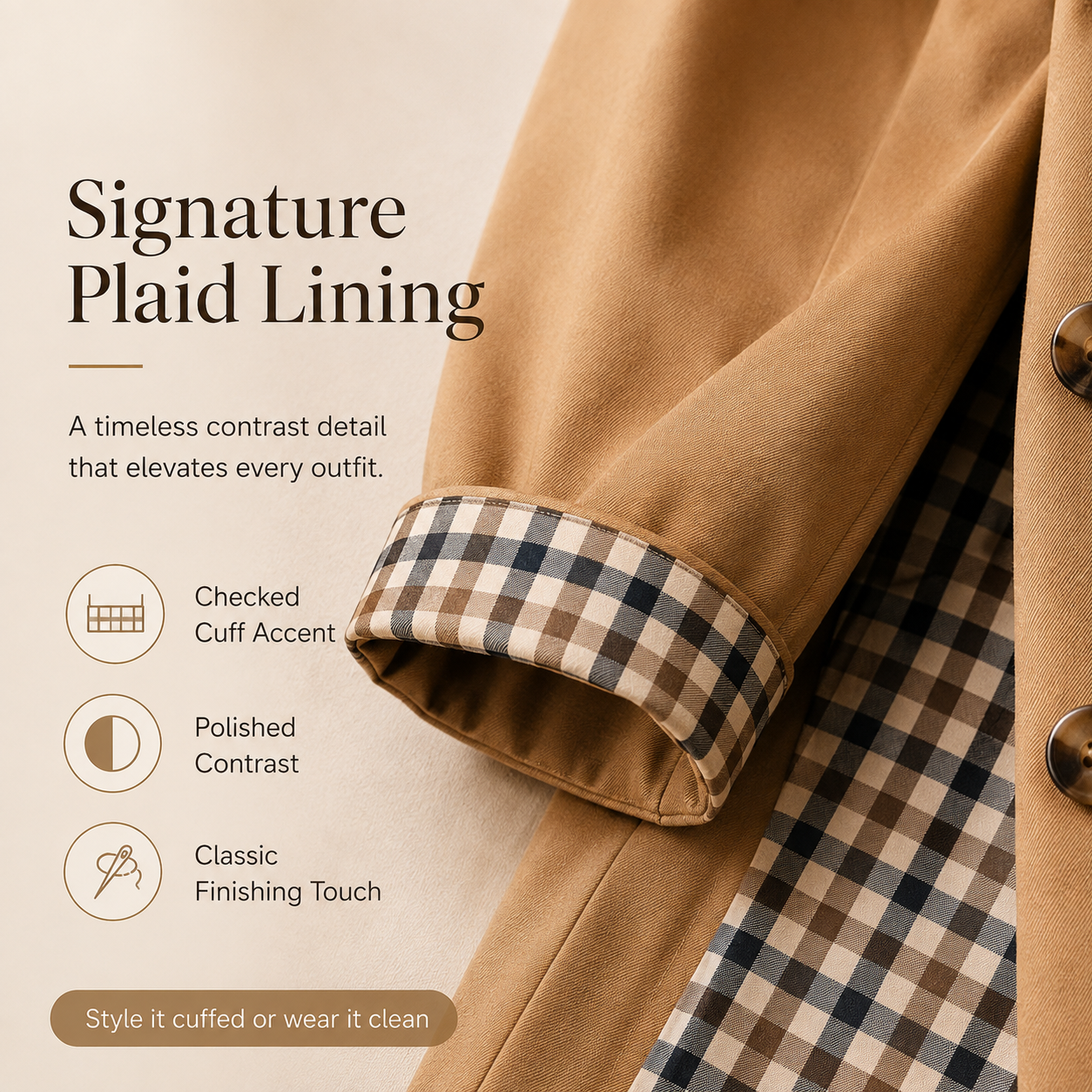 Signature checked plaid cuff contrast