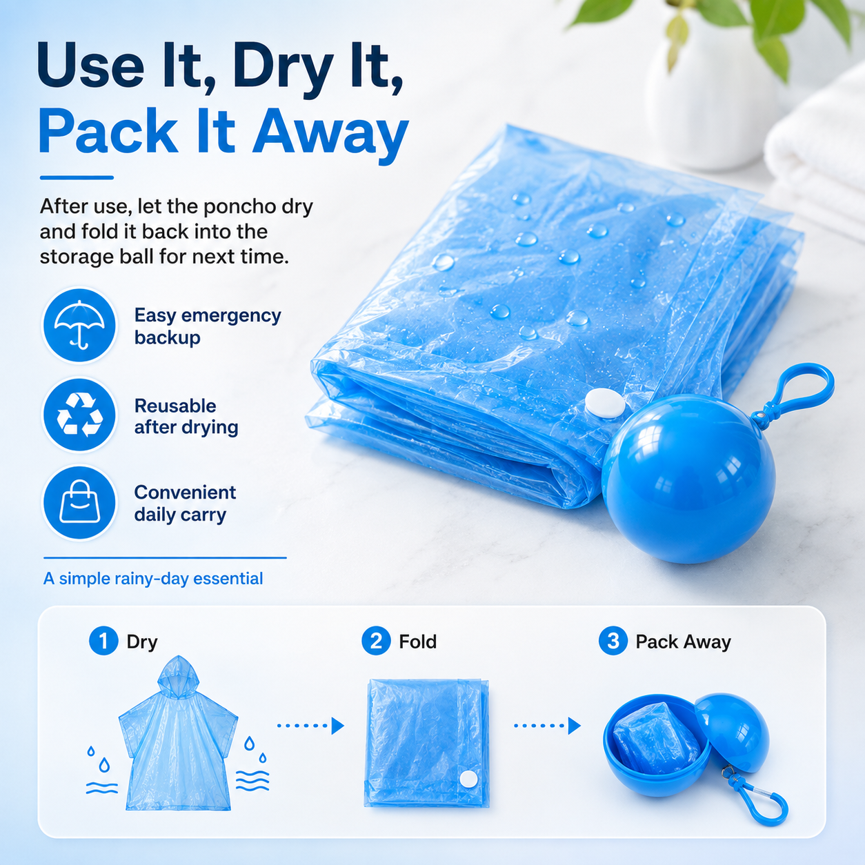 How to dry fold and store the portable rain poncho