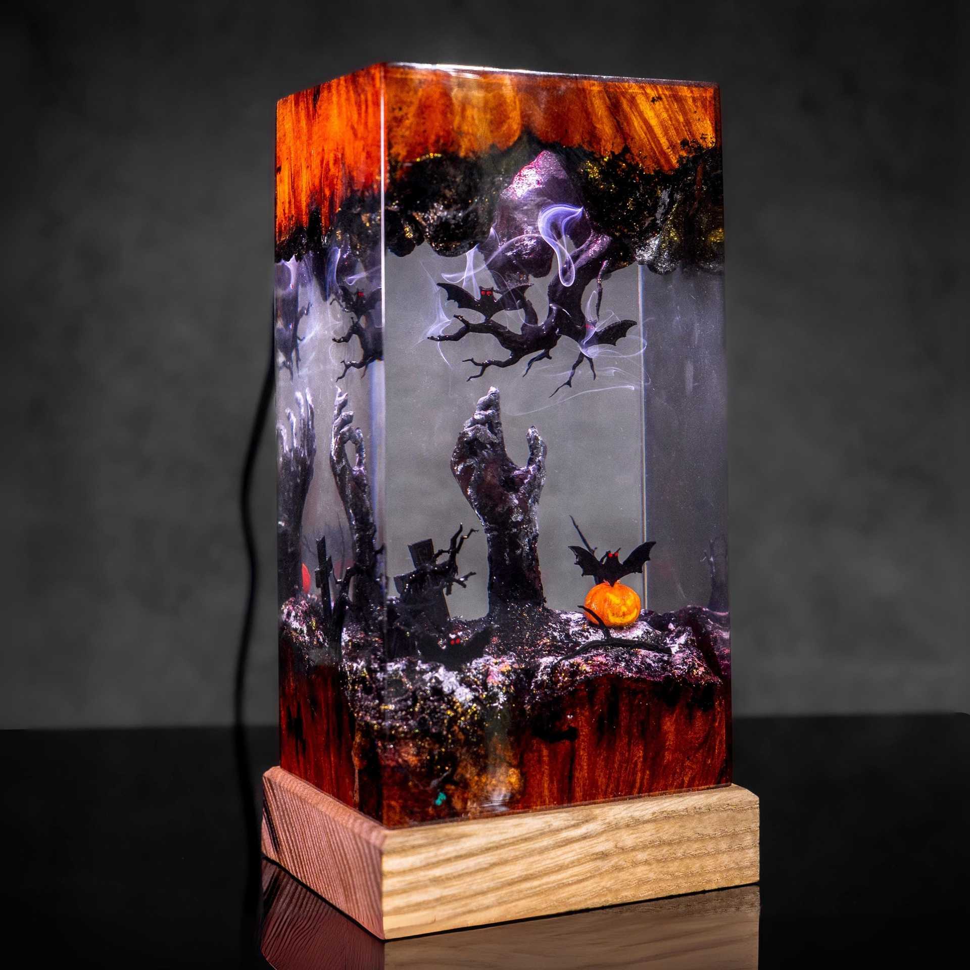 Spooky gothic glowing Halloween resin lamp gift and room decor