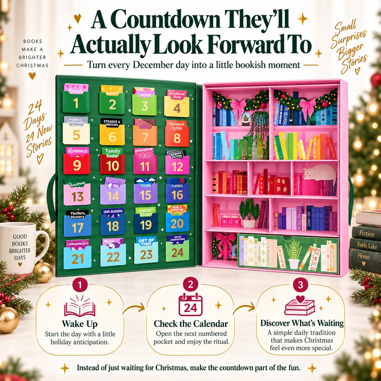 Numbered compartments showing the daily Christmas countdown from 1 to 24