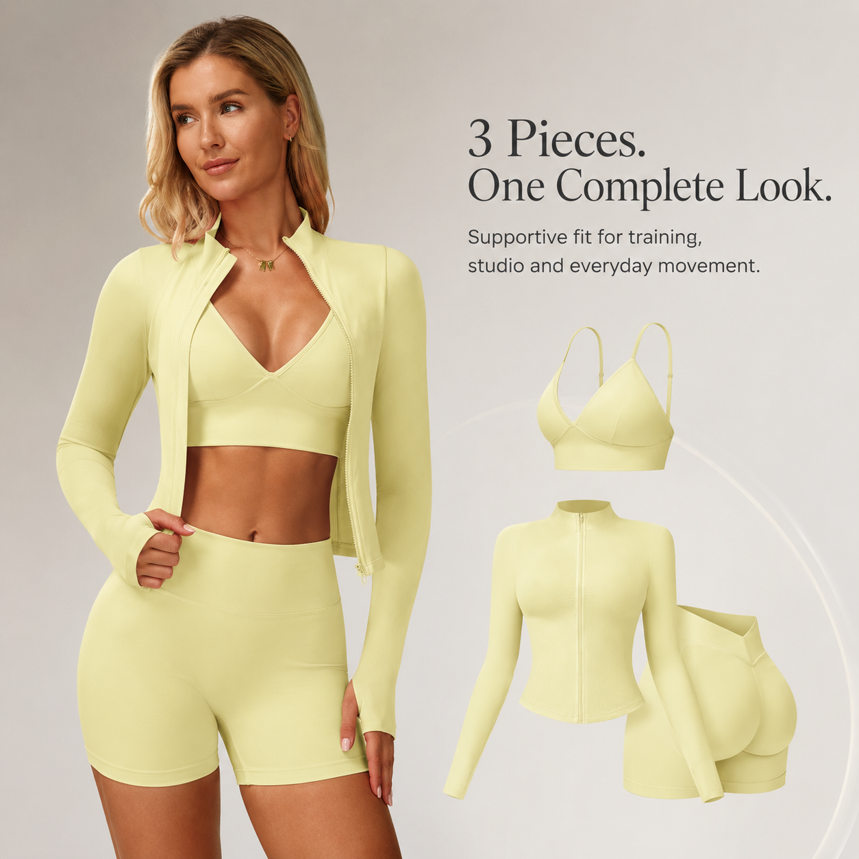 Long sleeve full zip workout jacket with stand-up mock collar