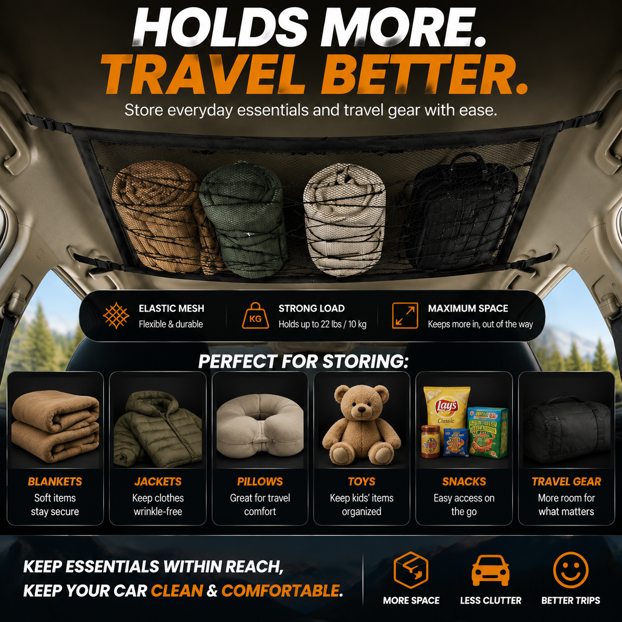 Car Ceiling Cargo Net Organizer feature