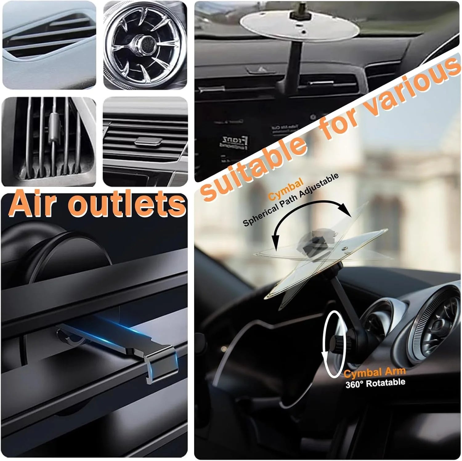 Mini cymbal compatible with multiple car air vent styles