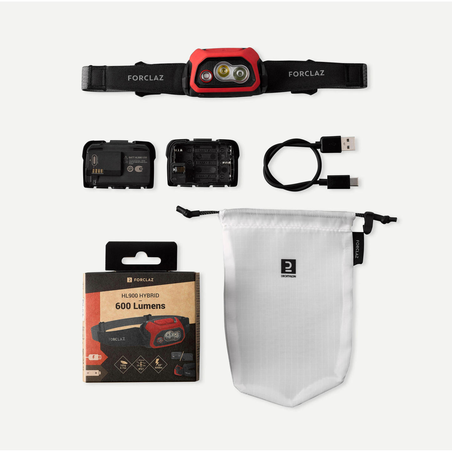 Forclaz HL900 USB V3 600 Lumen Rechargeable Head Torch