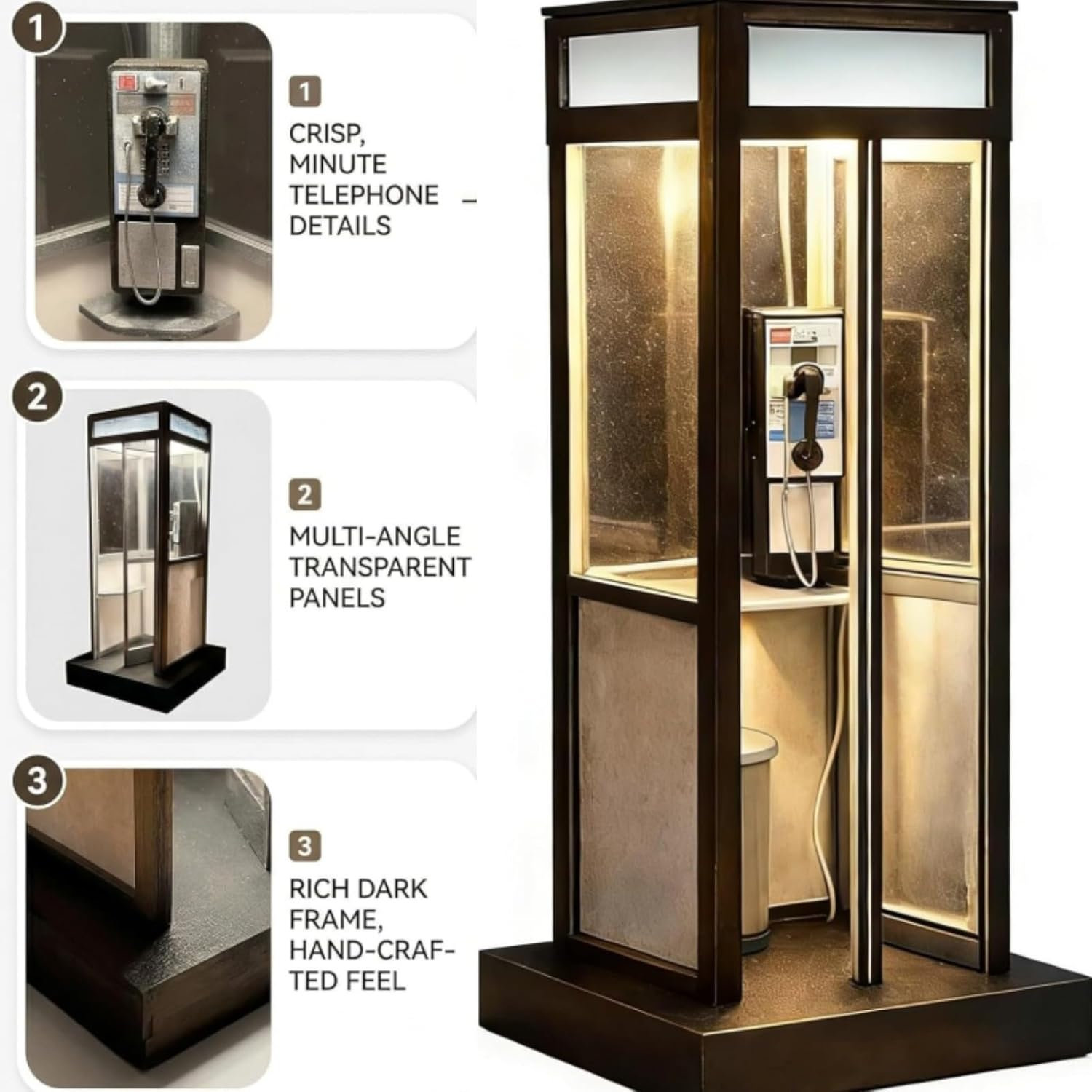 Solid wood style frame and transparent panel telephone booth lamp