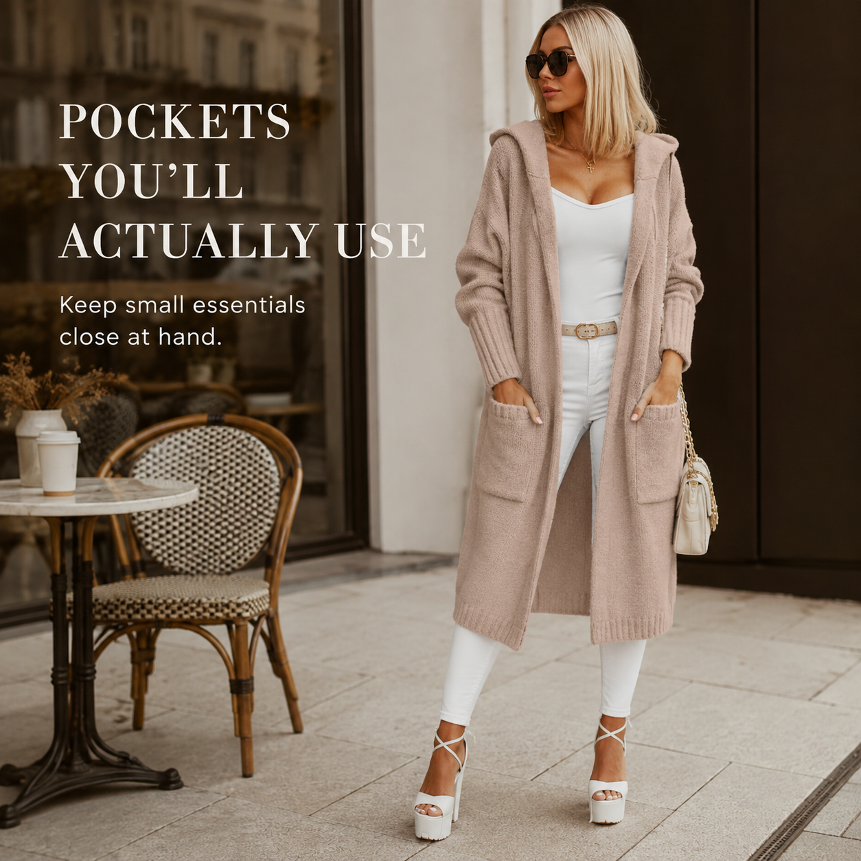 Color variations for hooded longline cardigan