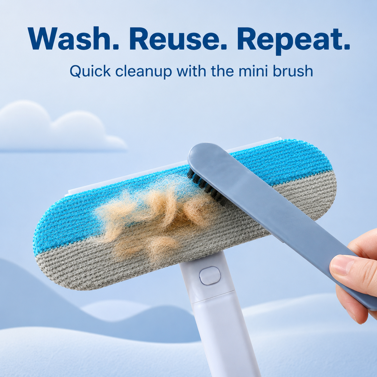 Dual-sided pet hair and glass cleaning brush