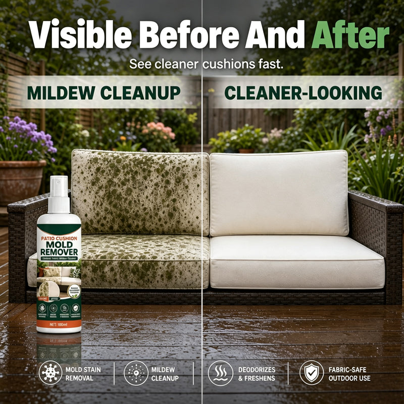 Visible before and after patio cushion mildew cleaning