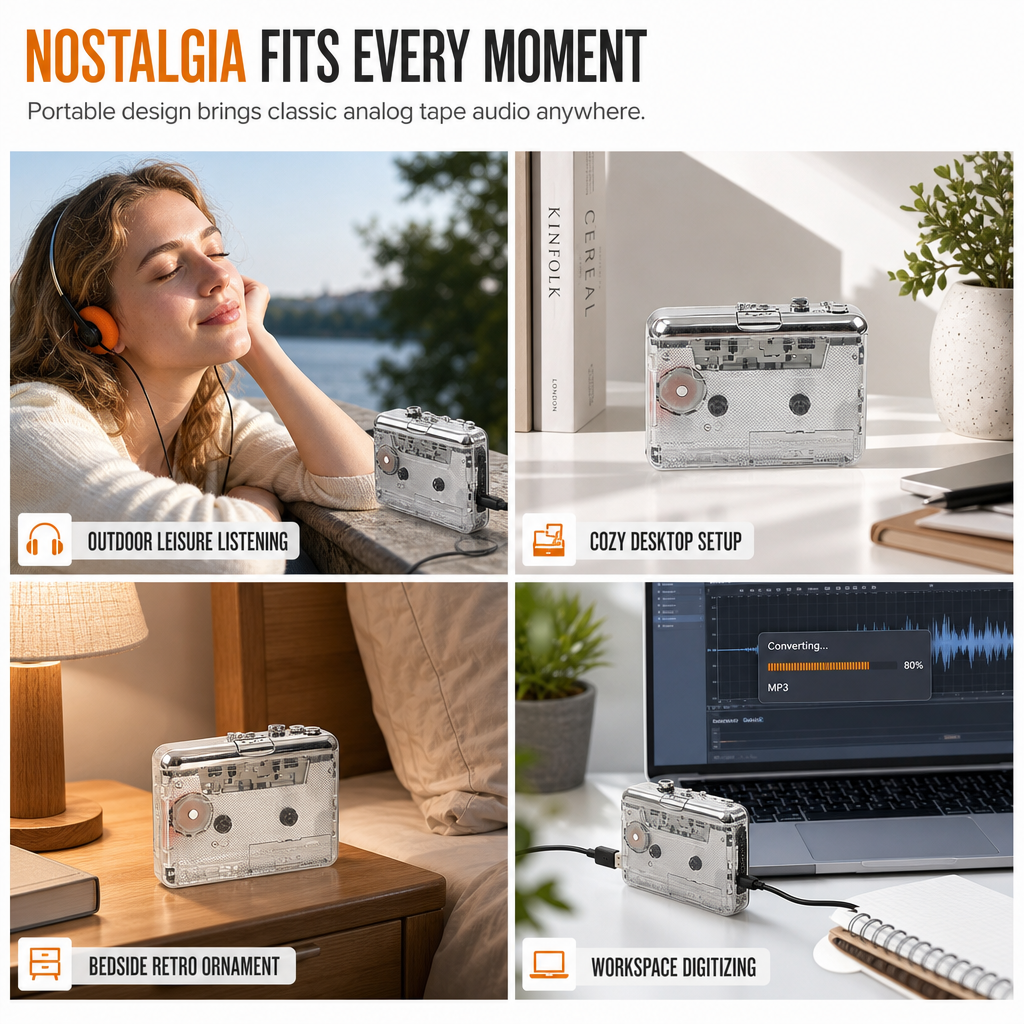 Portable cassette player delivering clear analog stereo during daily relaxation