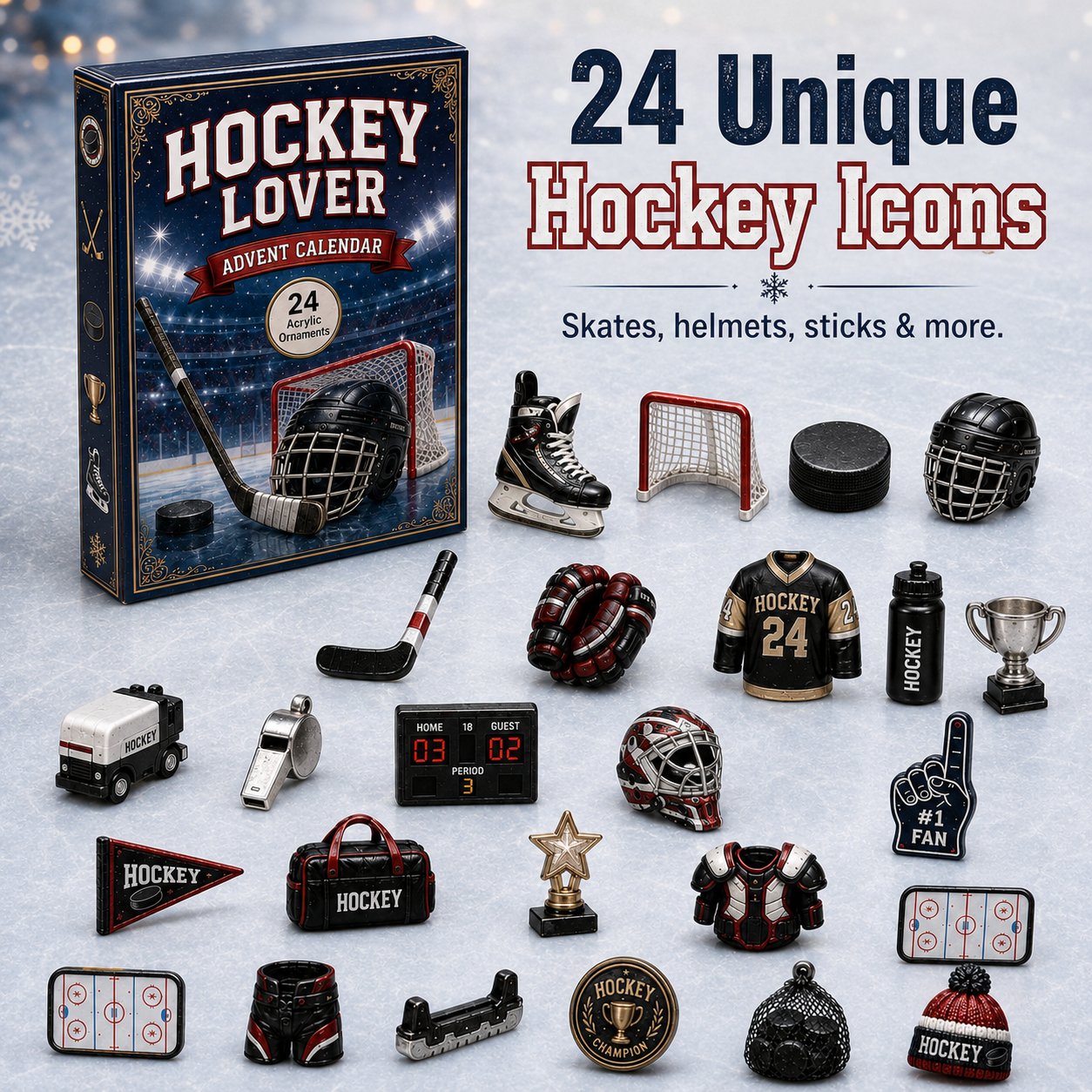 24 Hockey Themed Acrylic Ornaments