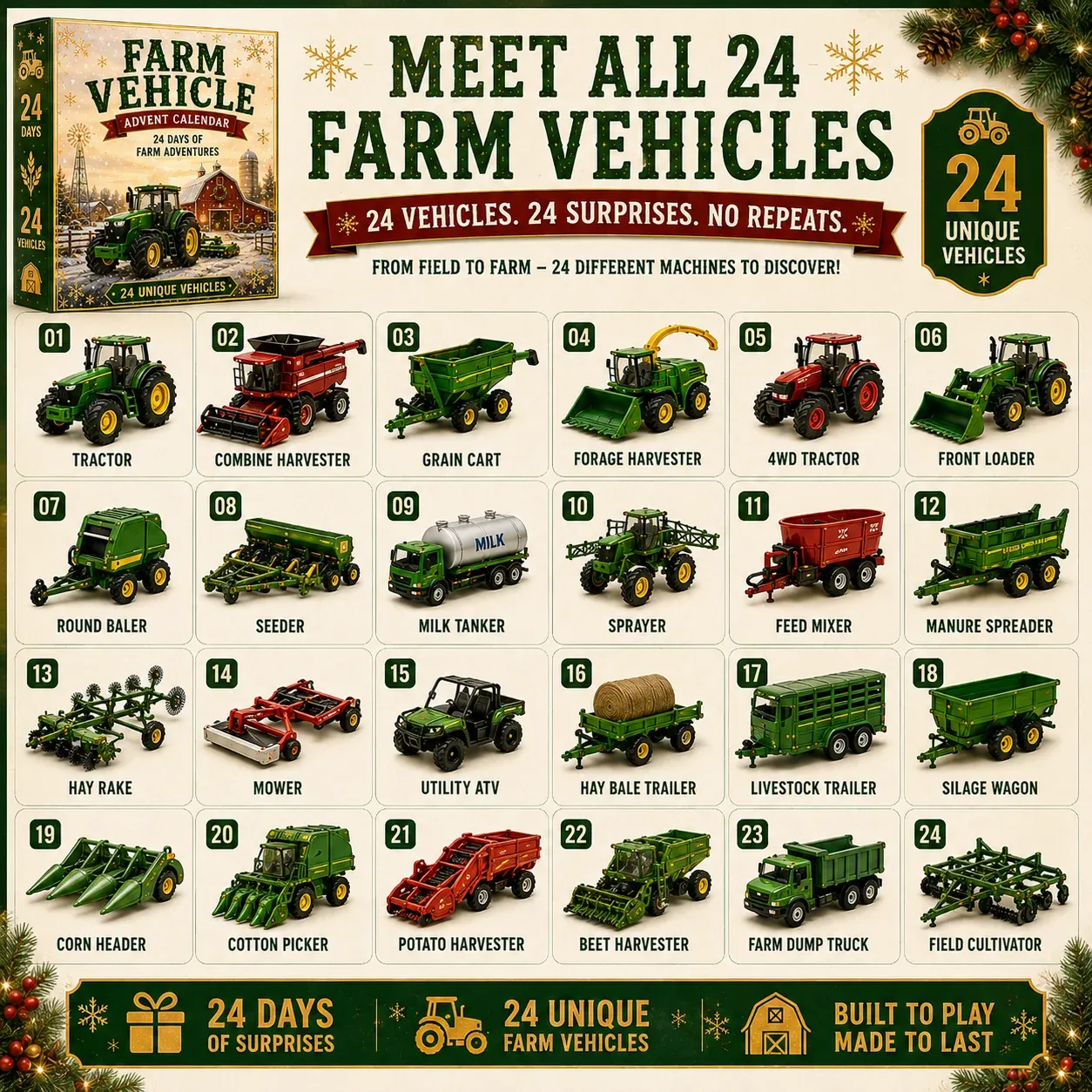 Farm vehicle advent calendar with tractors