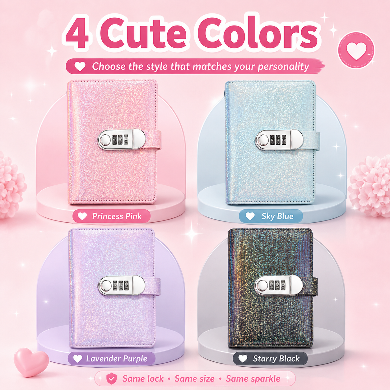 Four SparkleLock cash savings binder color options