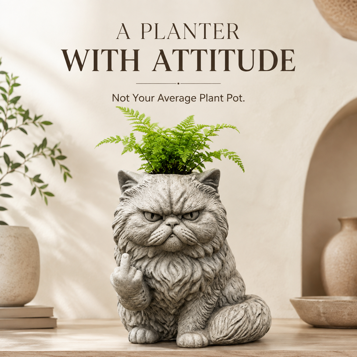 Bulldog decorative planter holding colorful succulents