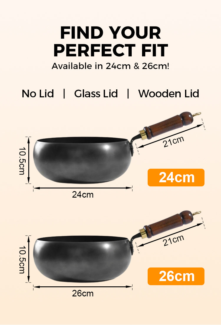 24cm and 26cm iron wok size options