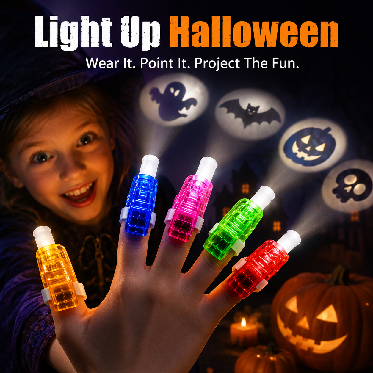 36 piece Halloween LED finger projection lights set product overview