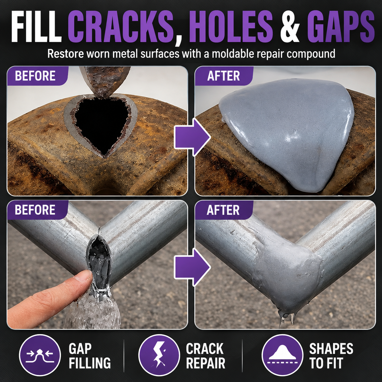 Dual-component epoxy adhesive for repairing damaged metal