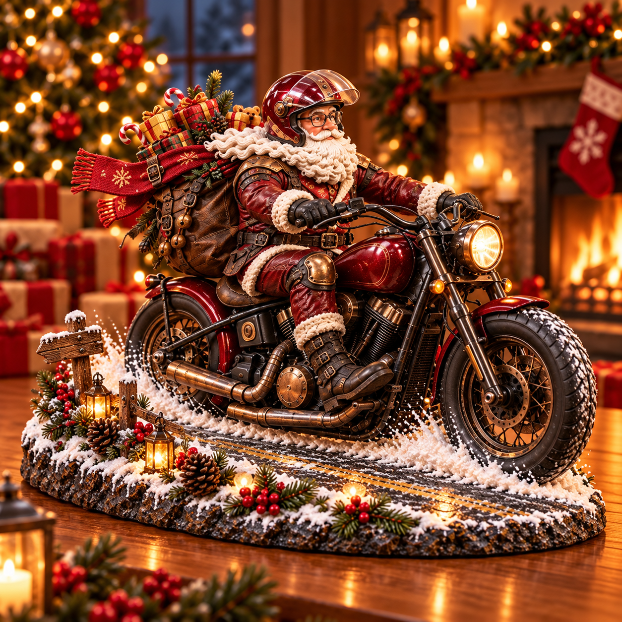 Burgundy Western Bobber Santa motorcycle keepsake