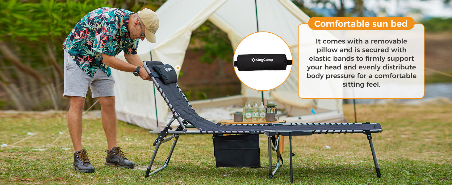 KingCamp Oversize Padded Folding Chaise Lounge Chair with Pillow & Side Table