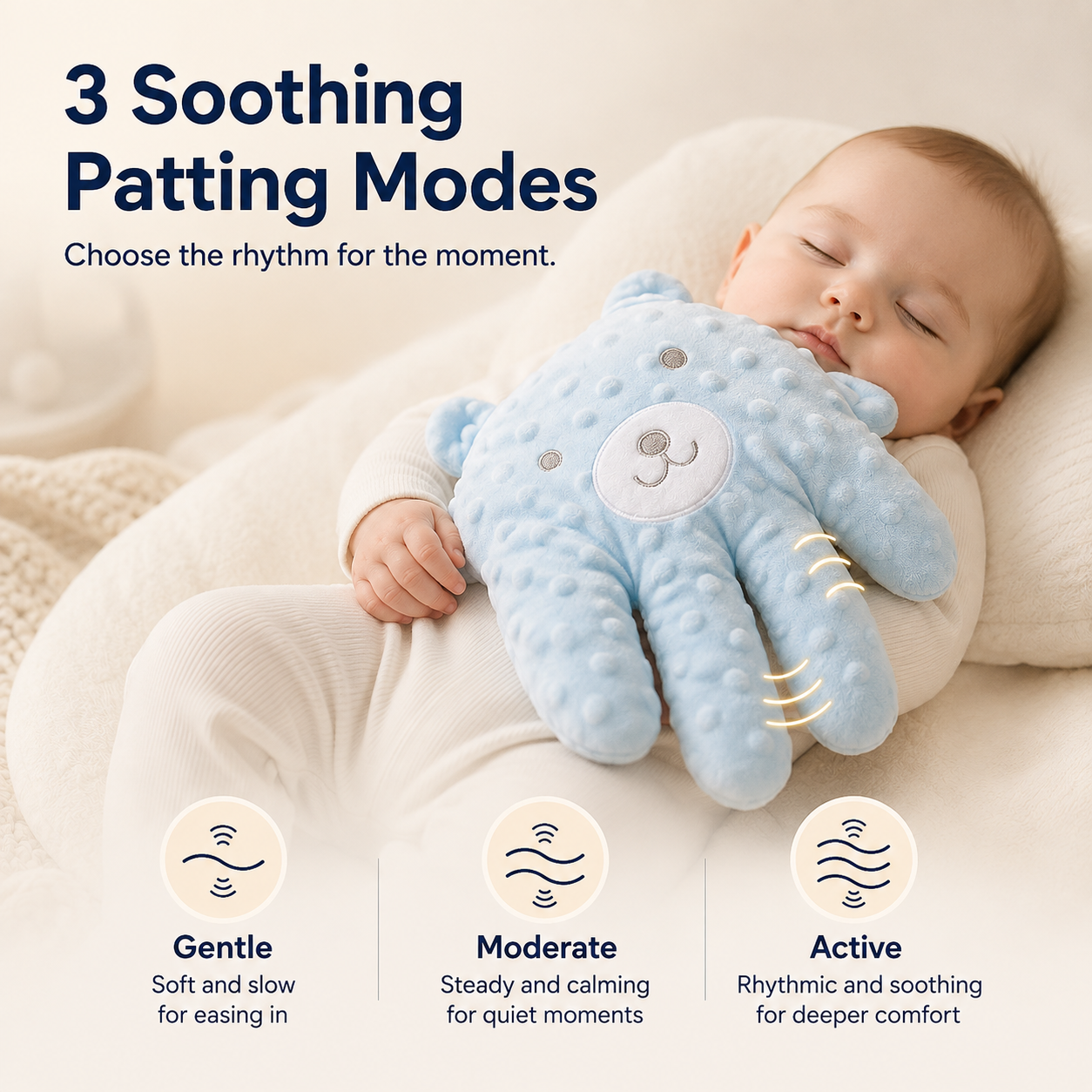 Baby resting peacefully with soothing hand gentle patting