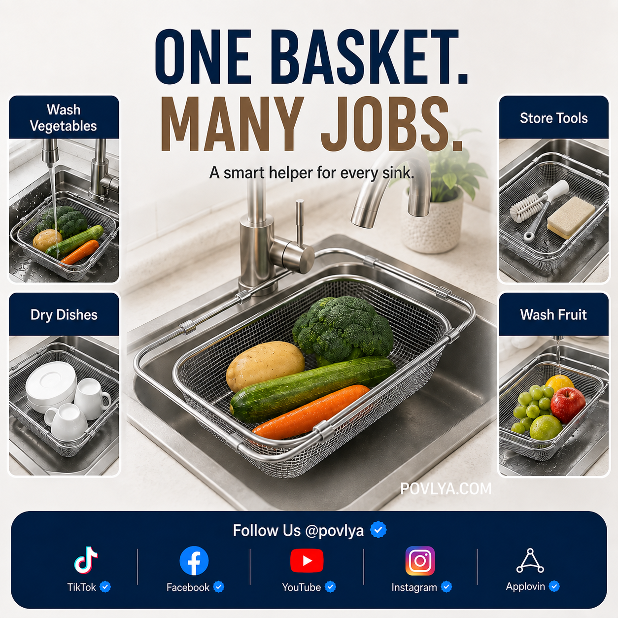 Multiple uses for expandable sink basket