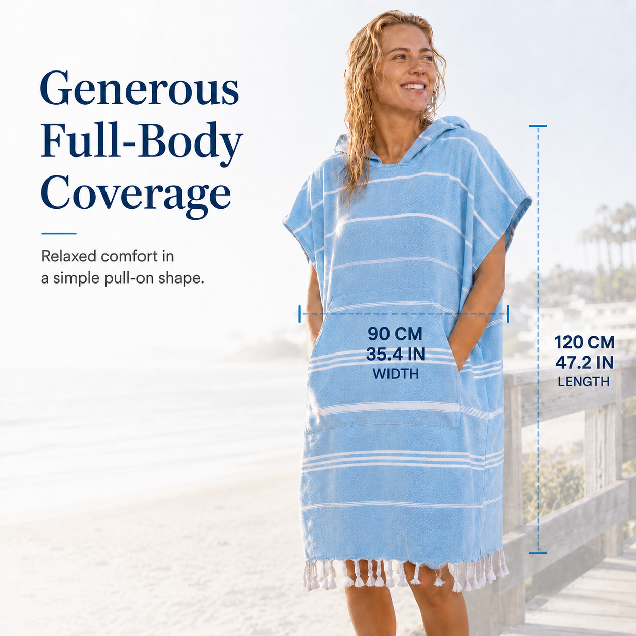 Hooded Turkish organic cotton beach and surf towel poncho overview