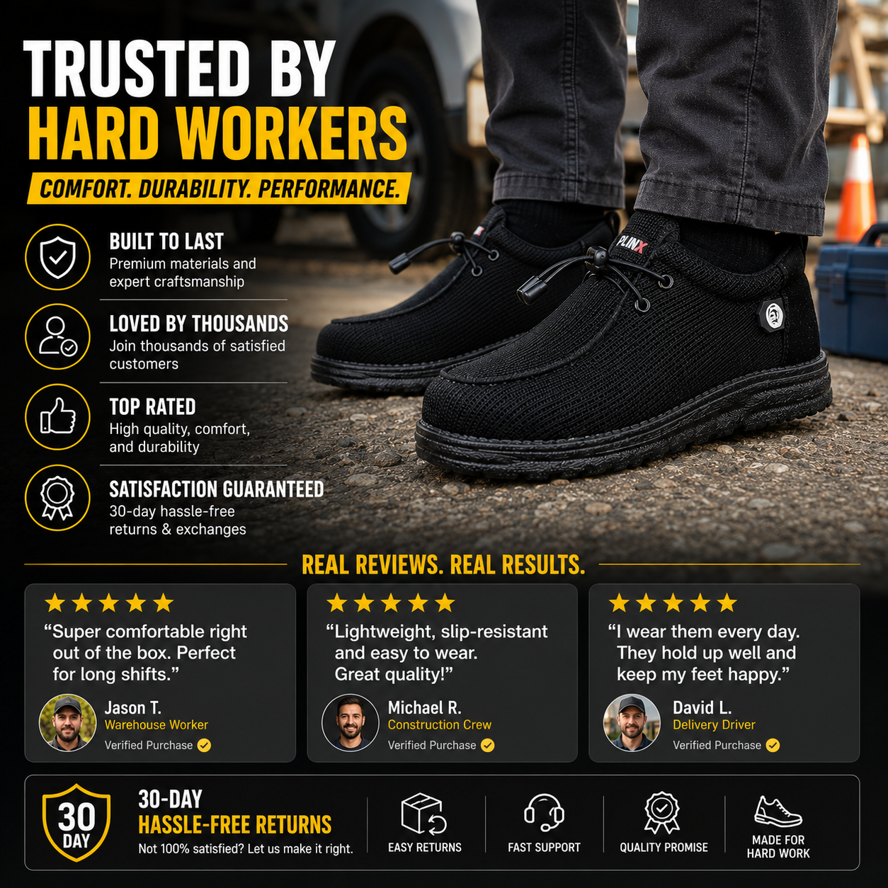 Lightweight steel toe safety loafers main profile view