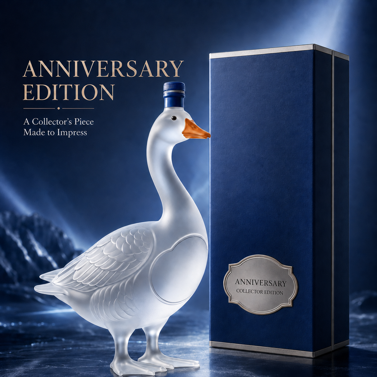 Luxury swan collector bottle display angle