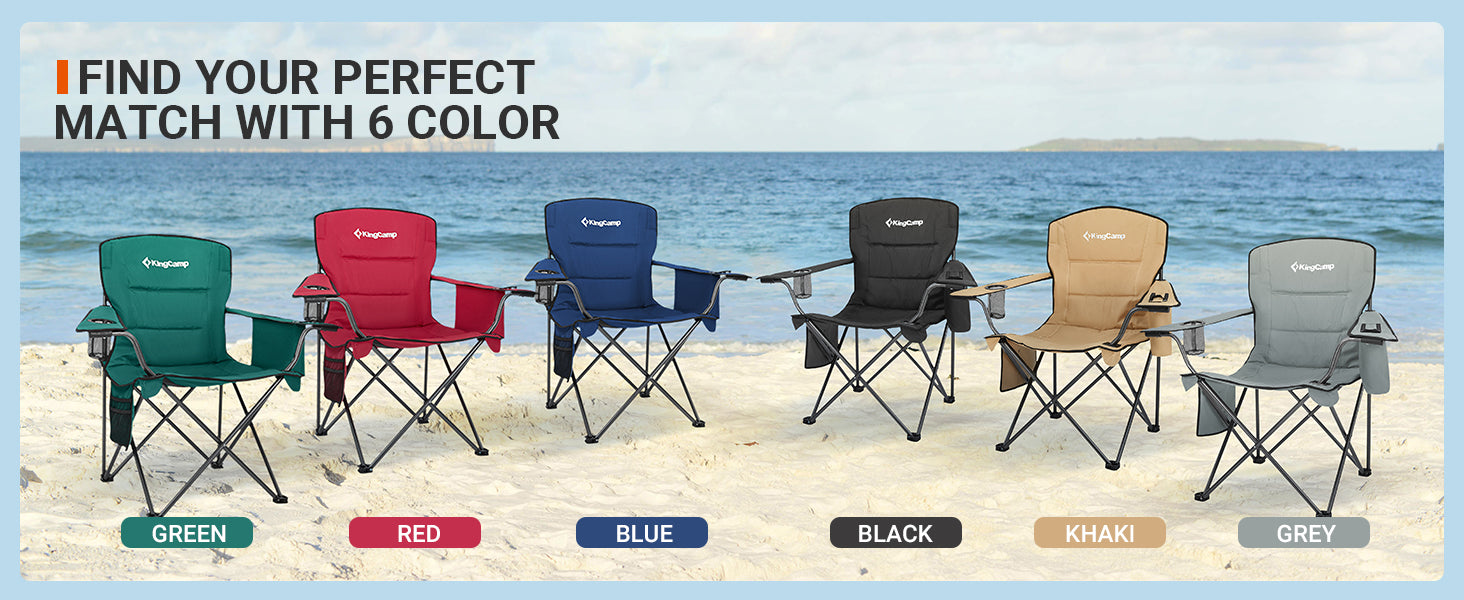 KingCamp Padded Outdoor Folding Quilted Armchair with Built In Cupholder