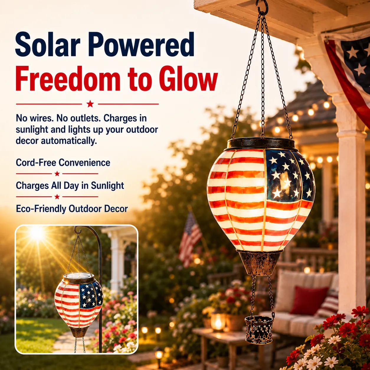 Solar powered outdoor patriotic lantern