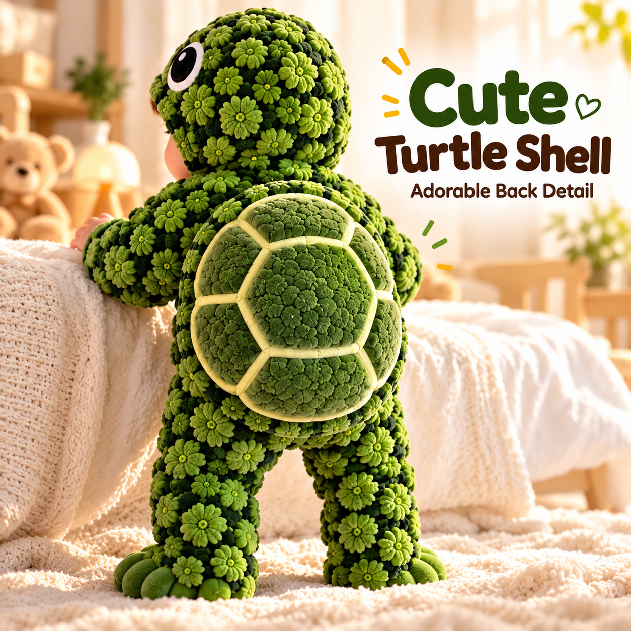 3D turtle shell baby onesie back design