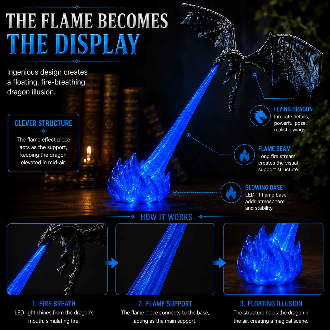 Floating fire breathing dragon illusion