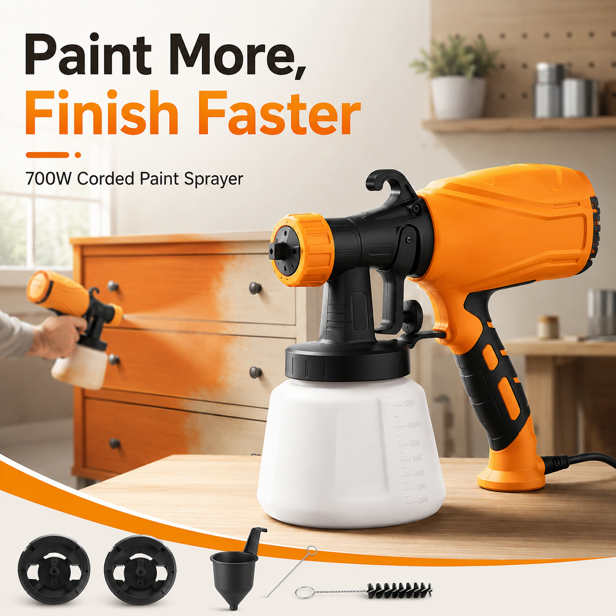Full paint sprayer package contents overview with accessories box