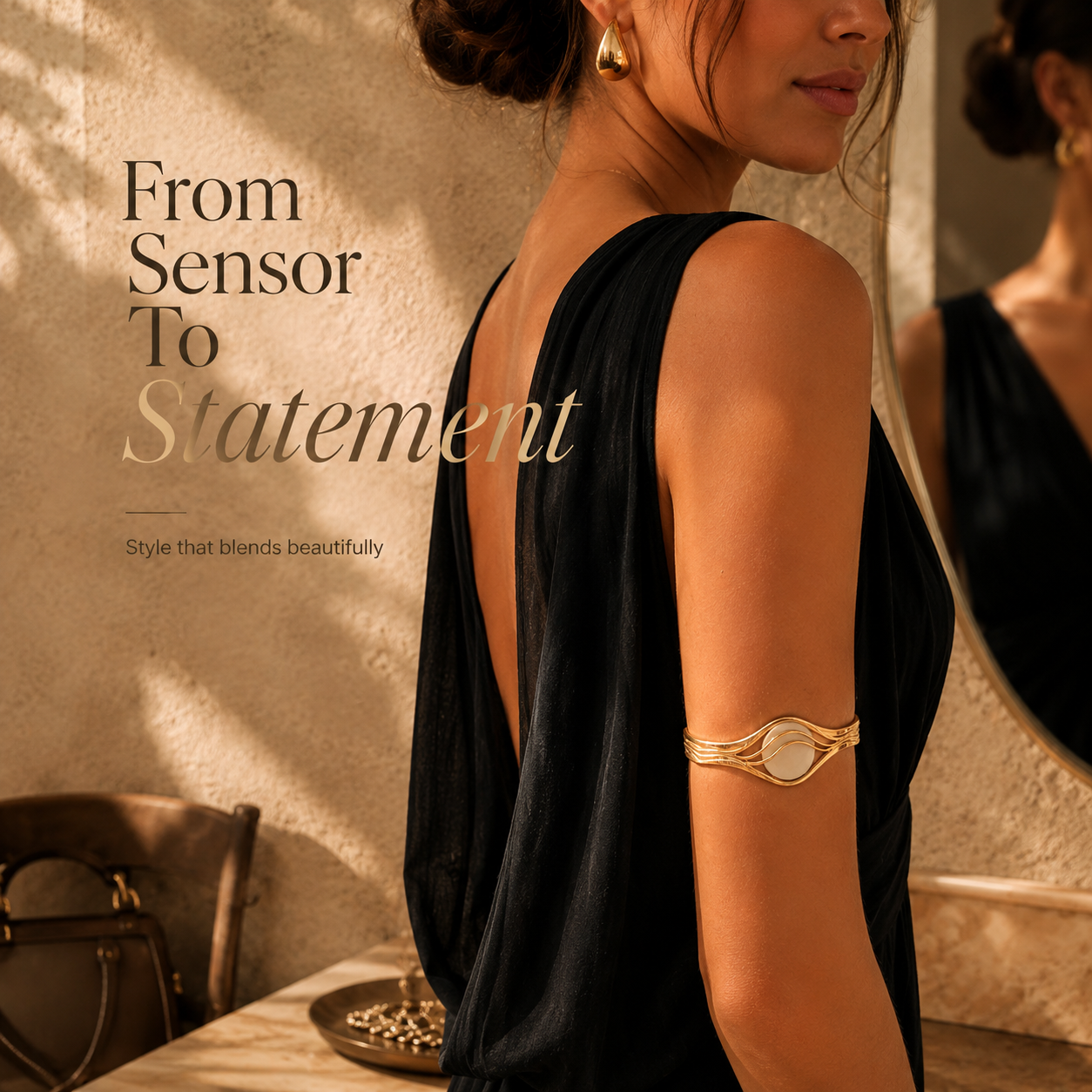 Gold CGM bracelet worn on upper arm