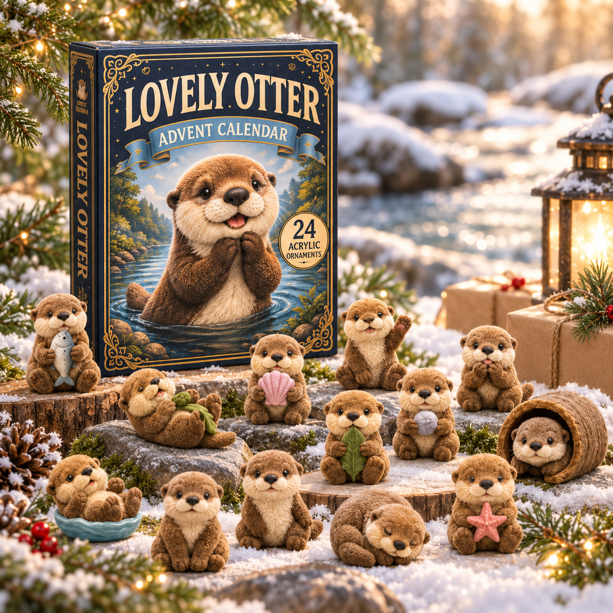 Lovely Otter Advent Calendar with acrylic otter ornaments