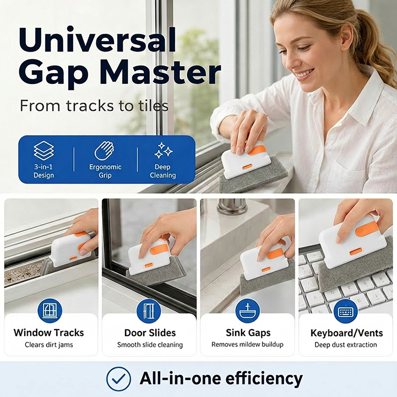 Cleaning tool use scenarios including sliding tracks and stove edges