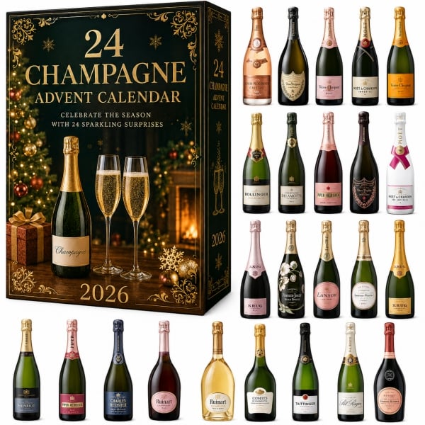 2026 Champagne Advent Calendar – 24-Day Christmas Countdown Gift - 2D Flat Acrylic