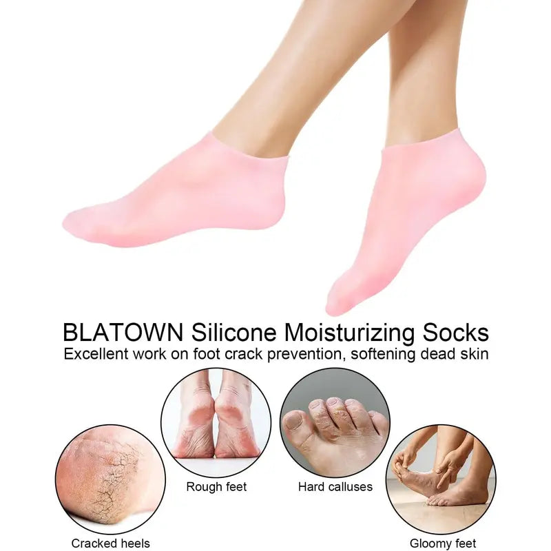 Silicone foot care socks for dry heels home spa routine and moisturizing care