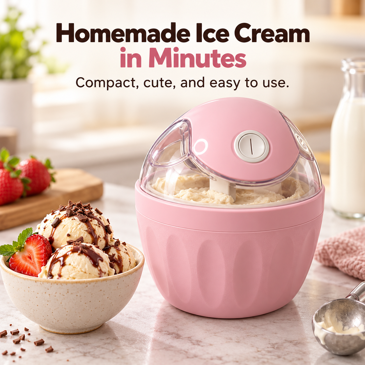 Mini homemade ice cream maker pink compact dessert machine