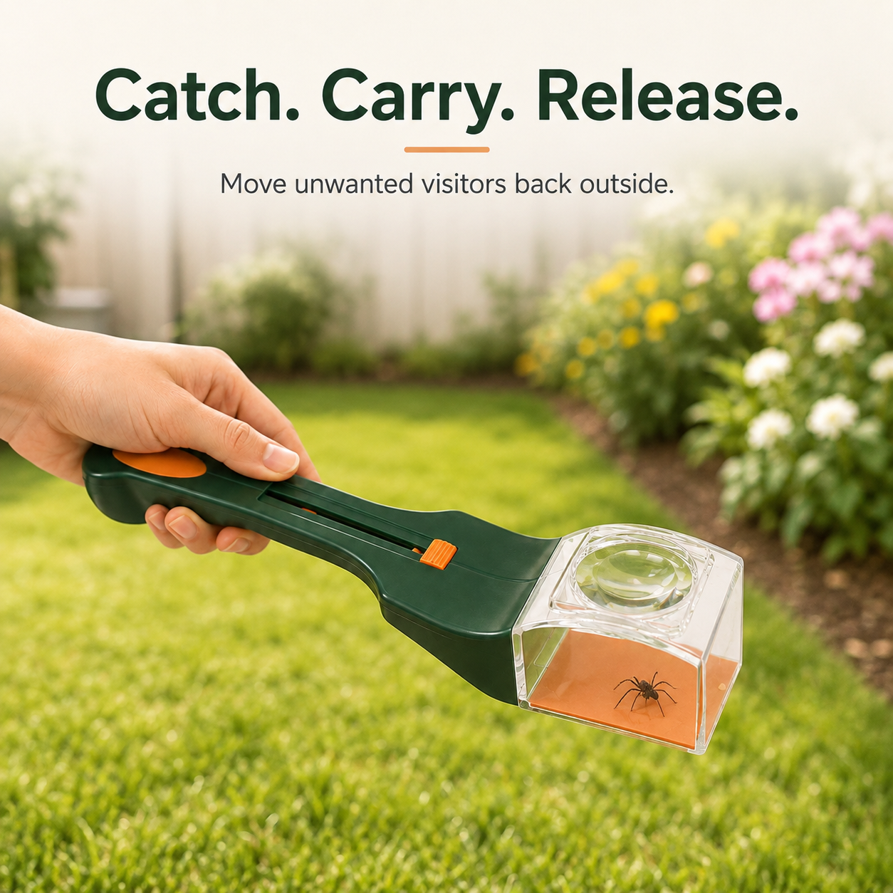 Using extended handle bug catcher on walls and ceilings