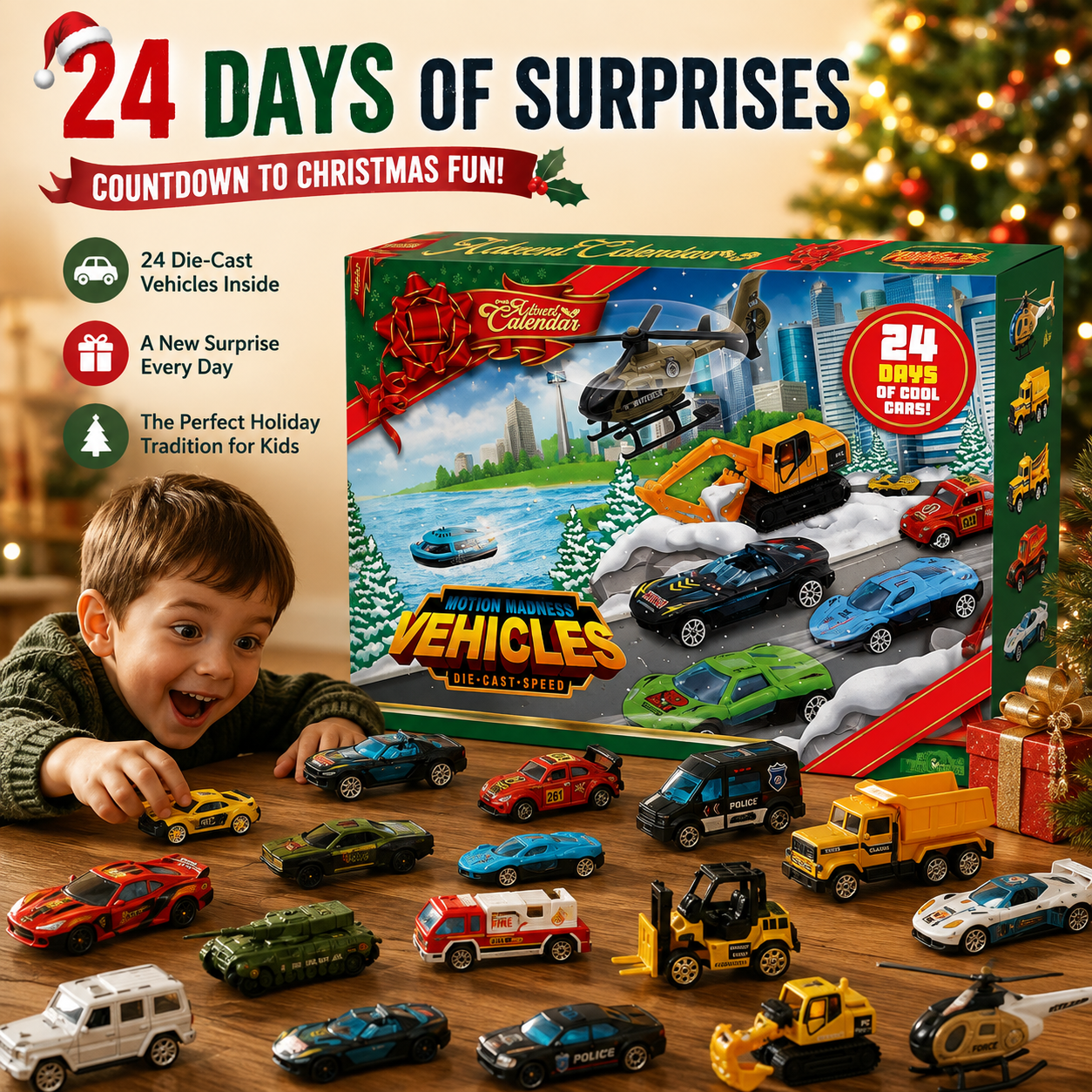 2026 Christmas diecast vehicle advent calendar with 24 surprises