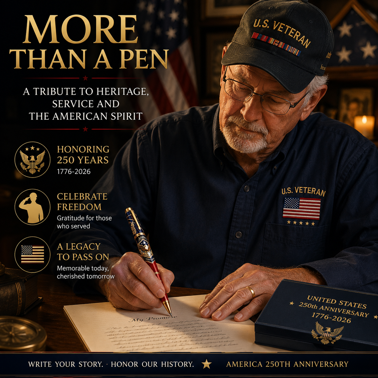 Meaningful patriotic commemorative pen for fathers veterans and history lovers