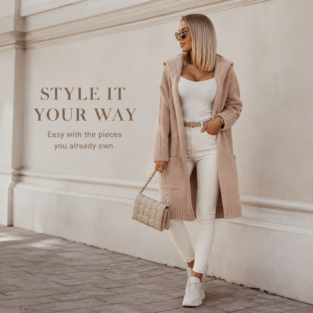 Deep front pockets on longline cardigan
