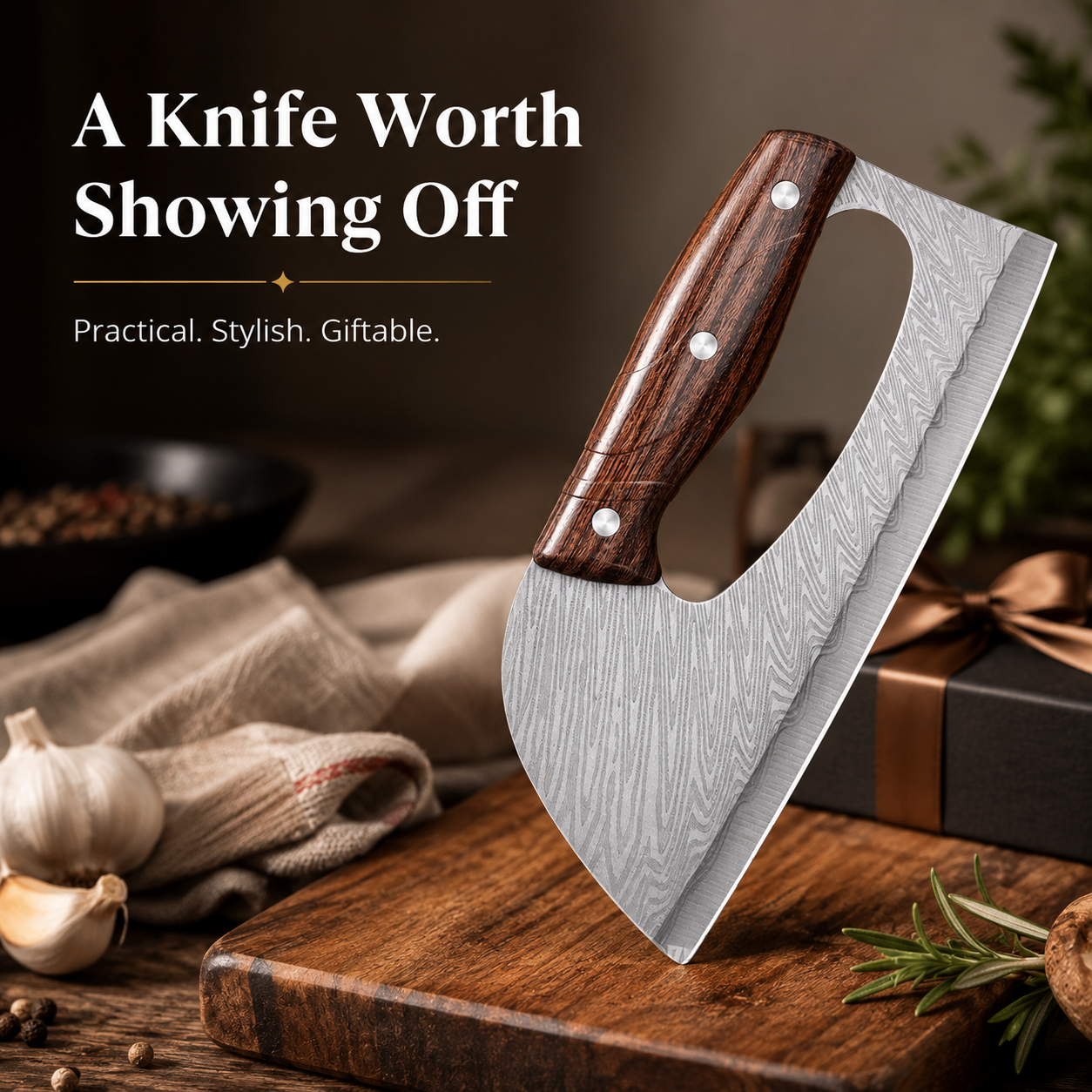Solid wood handle kitchen knife