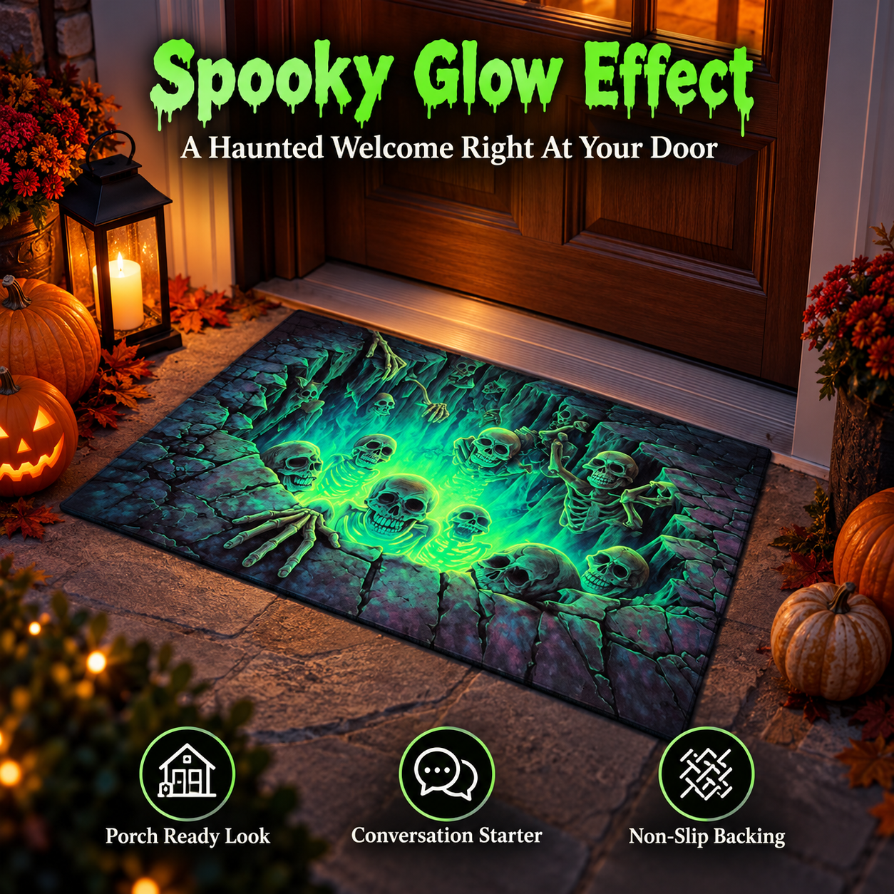 Halloween Optical Illusion Mat Porch Scene