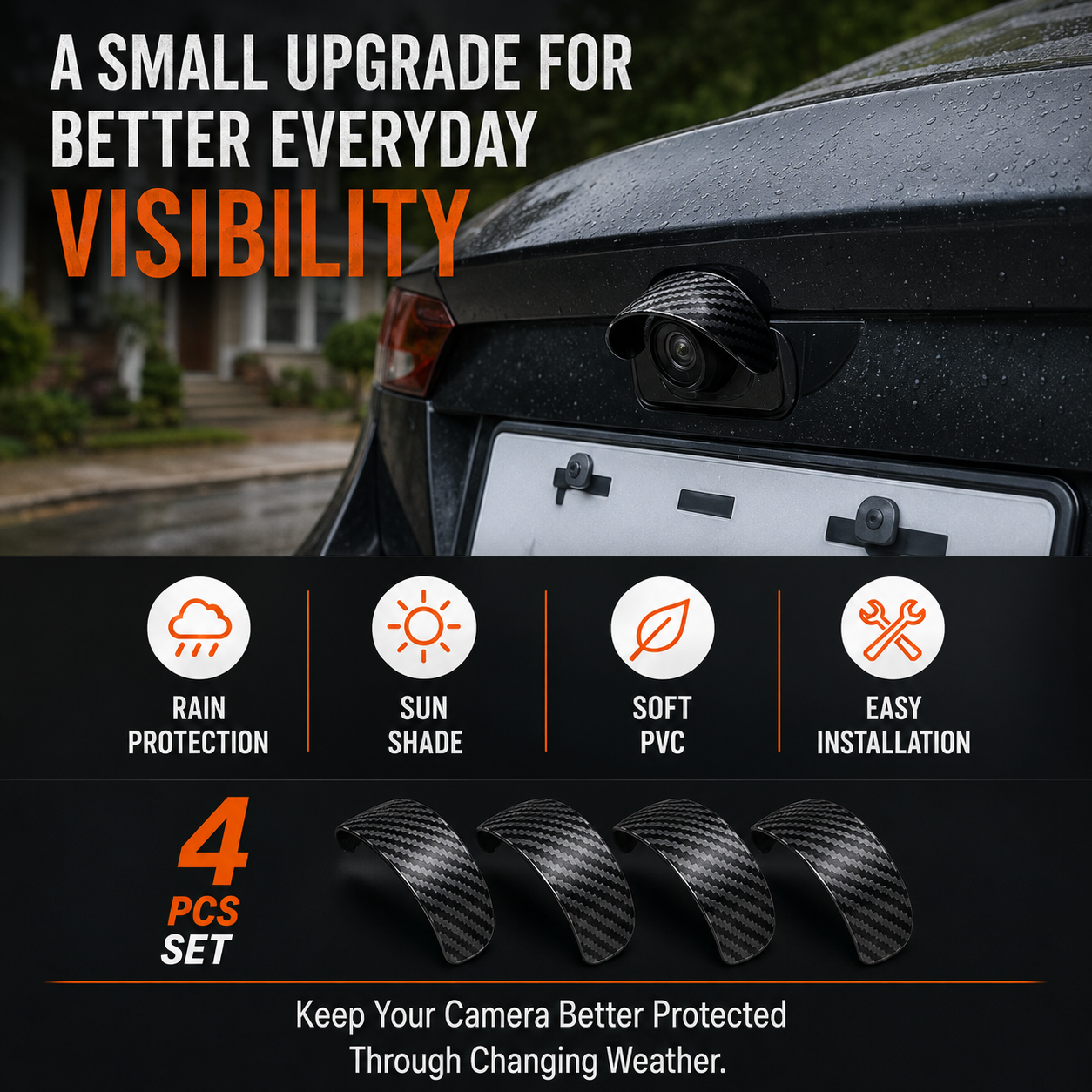 4 PCS car backup camera rain shield carbon fiber set