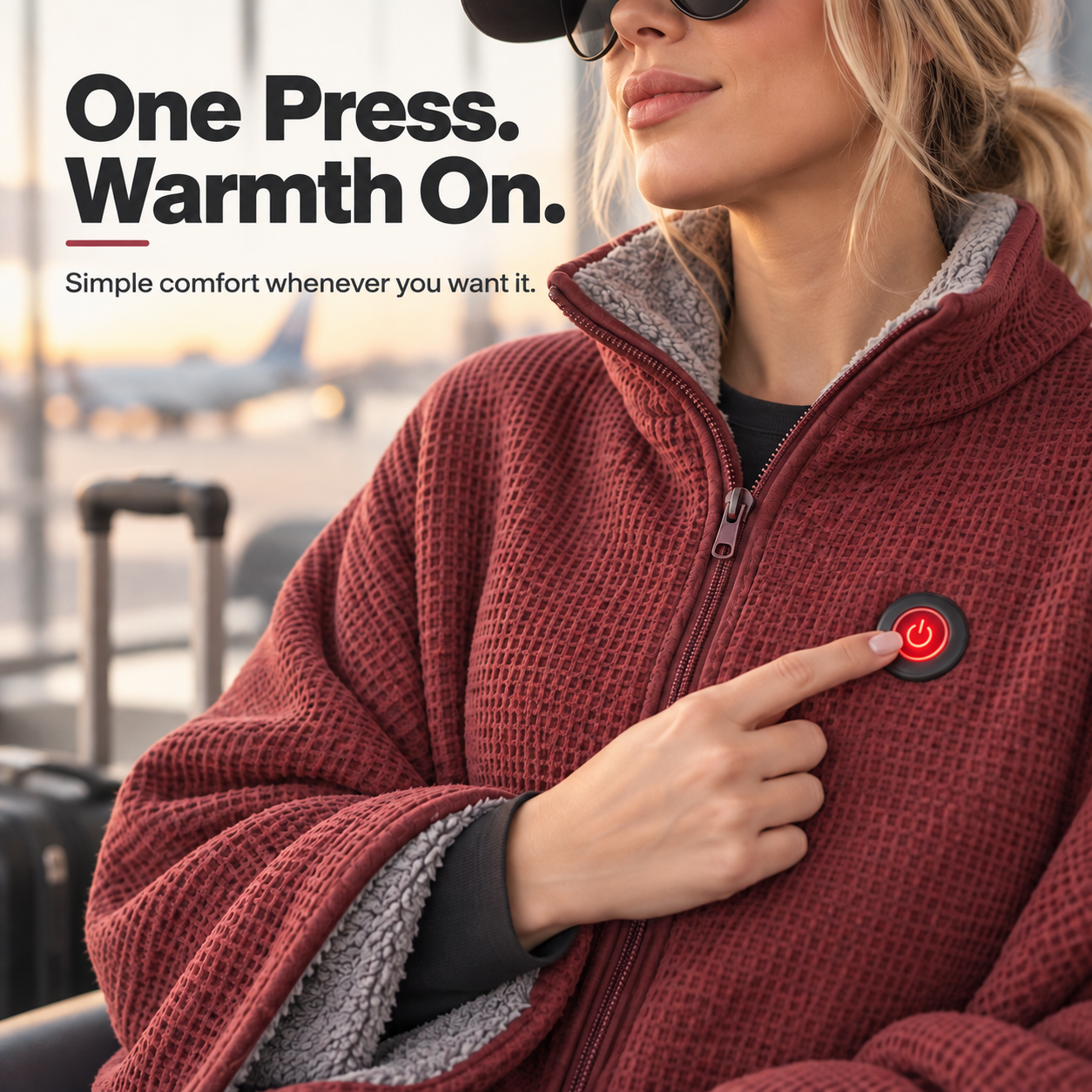 Wearable heated blanket comfort presentation