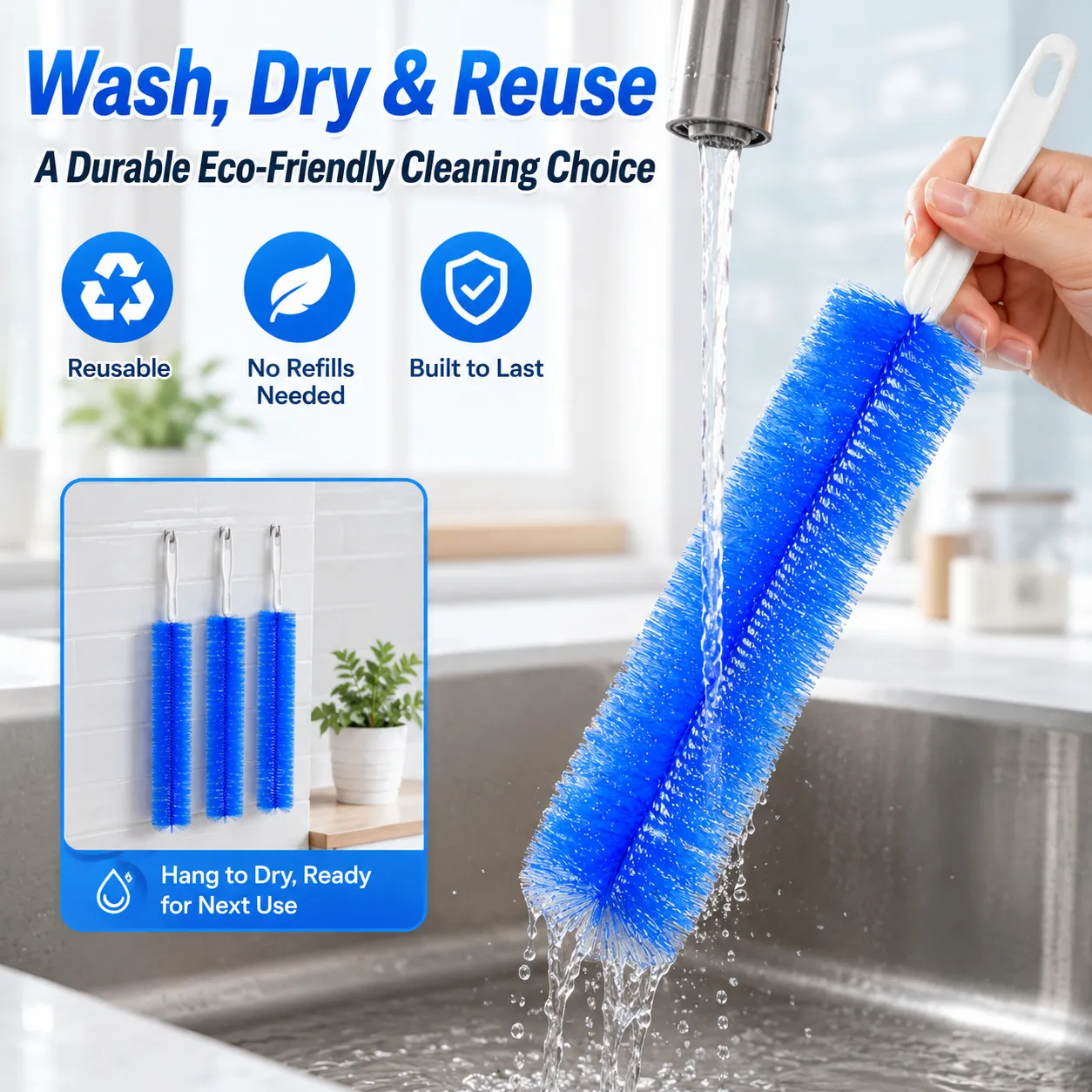 Long flexible household dust cleaning brush